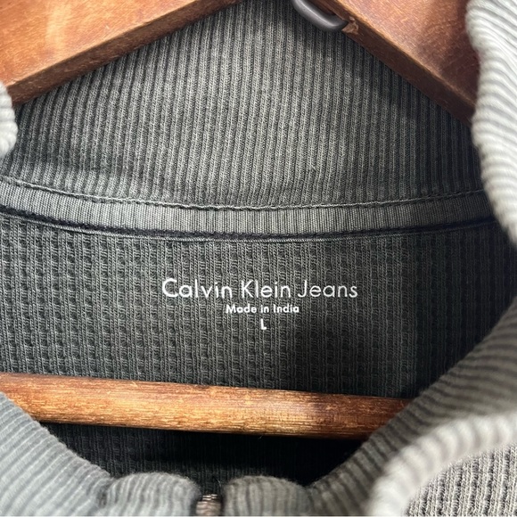 Calvin Klein quarter zip thermal henley shirt olive army green 100% cotton large - Picture 7 of 8